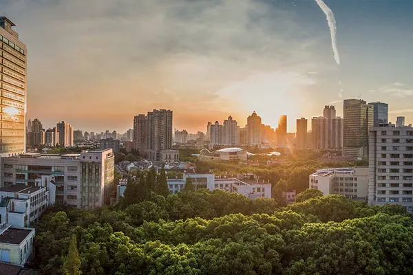 Ruijin Hospital campus and surrounding Shanghai cityscape
