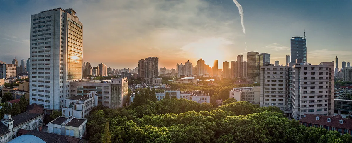 Ruijin Hospital campus and surrounding Shanghai cityscape
