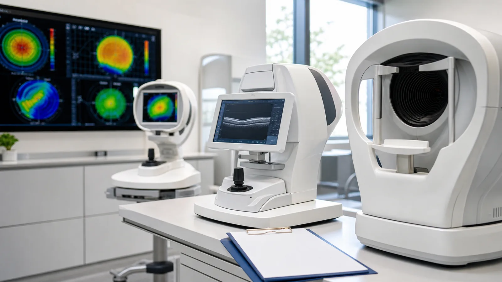 Modern ophthalmology diagnostic equipment used to assess patients before ICL, SMILE, LASIK or cataract surgery