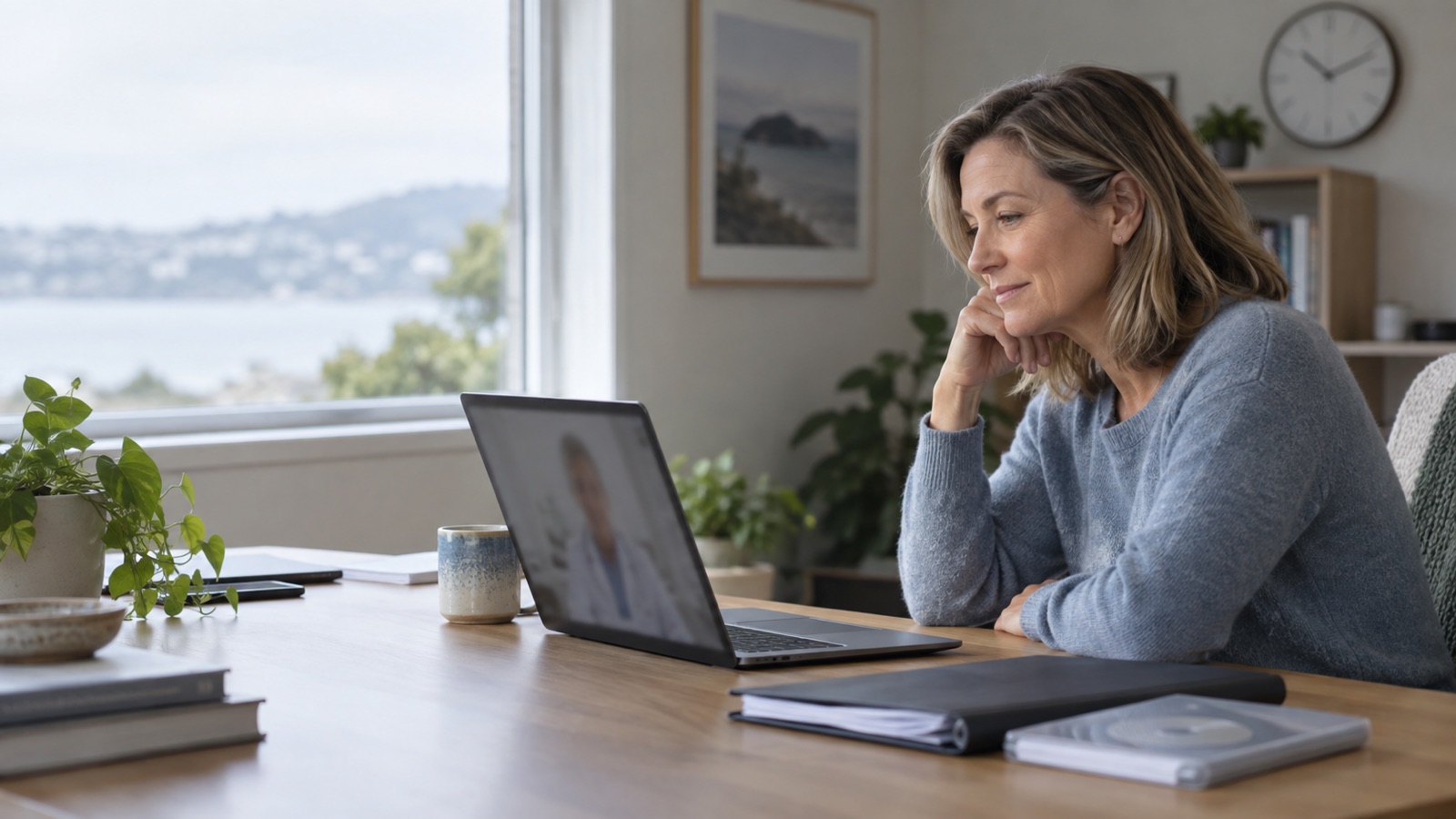 Patient joining a remote specialist review while waiting to clarify the next step in cancer treatment